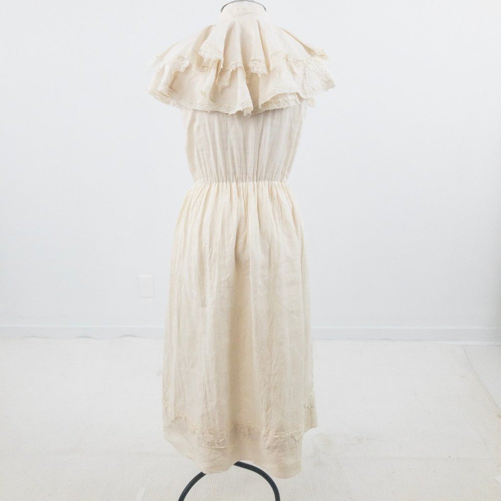 Vintage 80s Couture Lace Collar Prairie Midi Dress - Picture 7 of 11